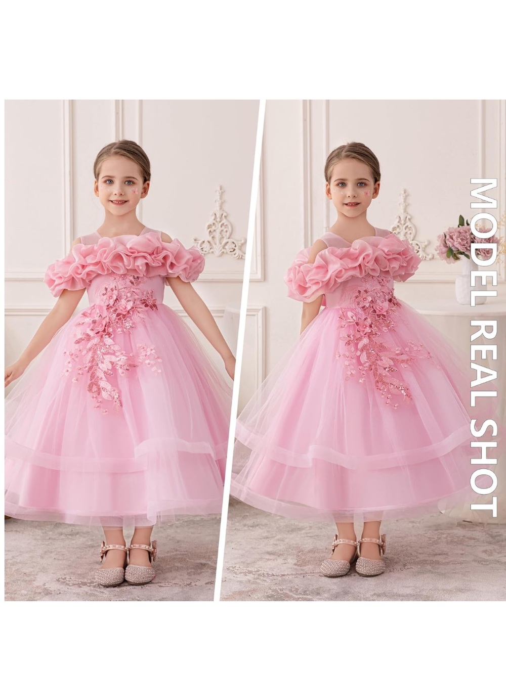 Pink Floral Ruffle Tulle Party Dress - Picture 5 of 7